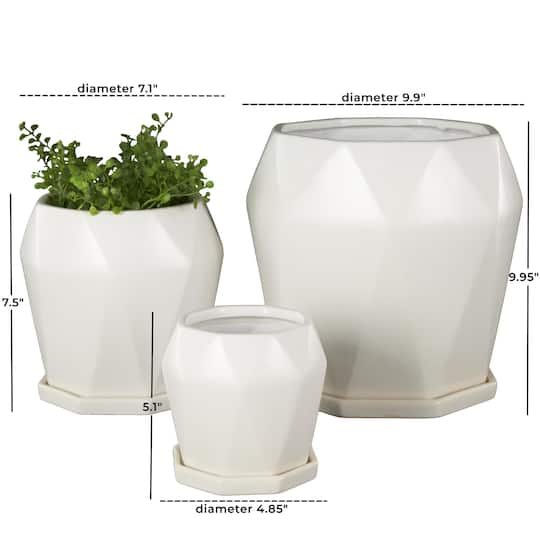 White Faceted Ceramic Planter Set